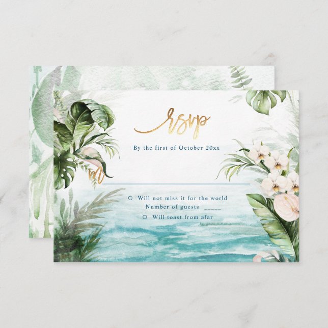 PixDezines Tropical Jungle Foliage RSVP Invitation (Front/Back)