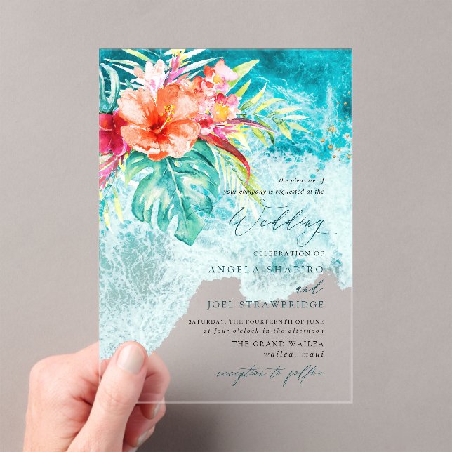 PixDezines Tropical Paradise Beach Wedding Acrylic Invitations (Insitu (Handheld))