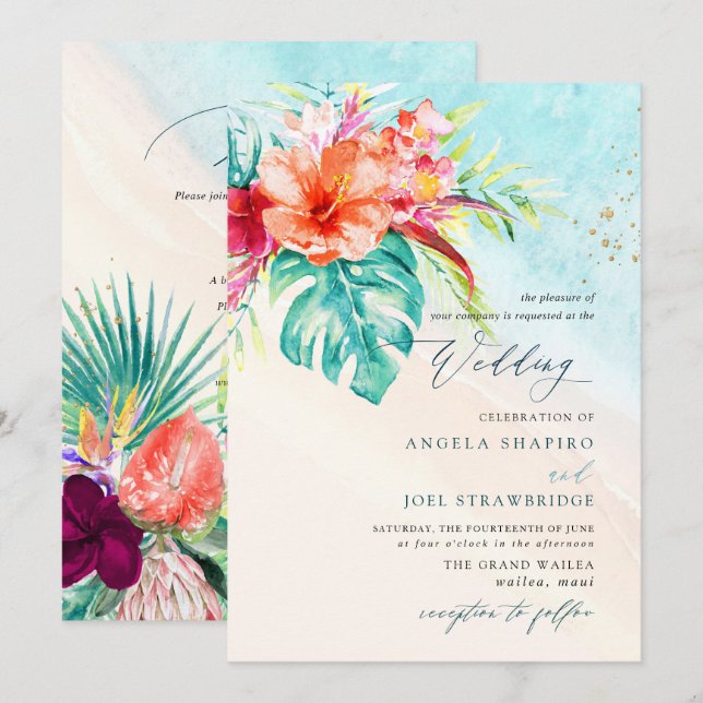 PixDezines Tropical Paradise Beach Wedding Invitation (Front/Back)