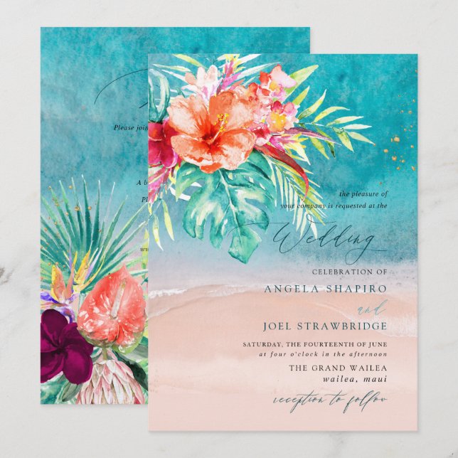PixDezines Tropical Paradise Beach Wedding Invitation (Front/Back)