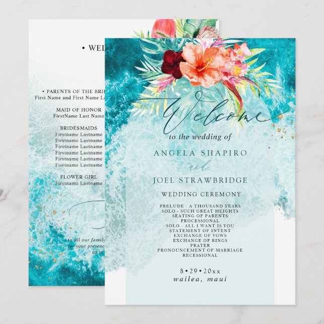 PixDezines Tropical Paradise Beach Wedding Program Invitation (Front/Back)