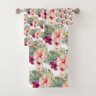 PixDezines Tropical Paradise Floral Foliage Bath Towel Set