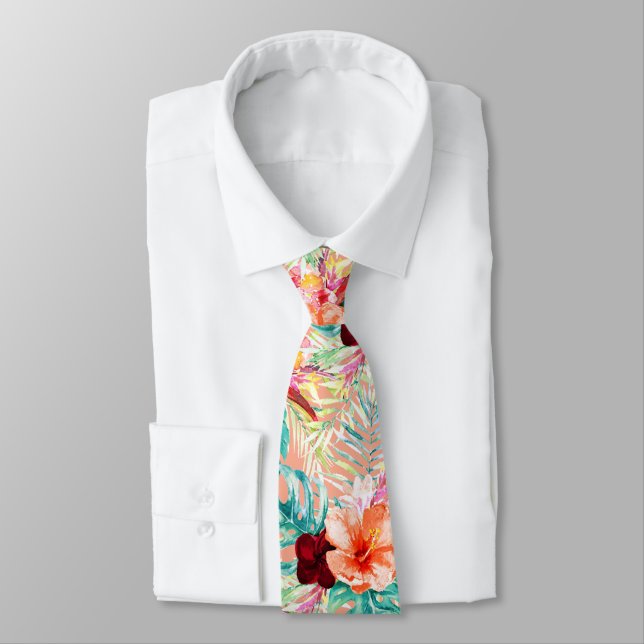 PixDezines Tropical Paradise Floral Foliage Tie (Tied)