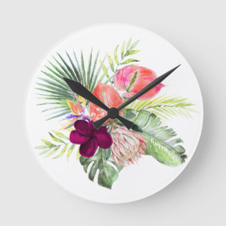 PixDezines Tropical Paradise Lush Floral Foliage Round Clock