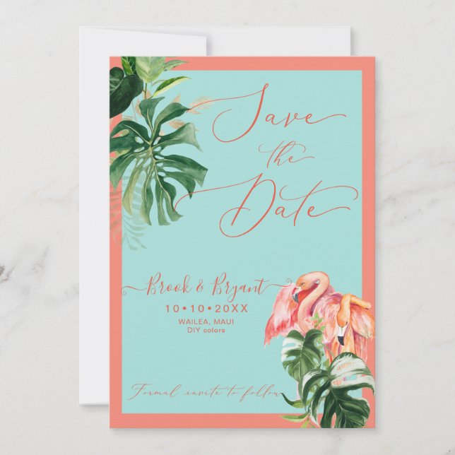 PixDezines Tropical Pink Flamingos DIY Colours Invitation (Front)