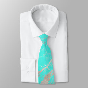 PixDezines Turquoise Blue Marble Slab+Silver Veins Tie