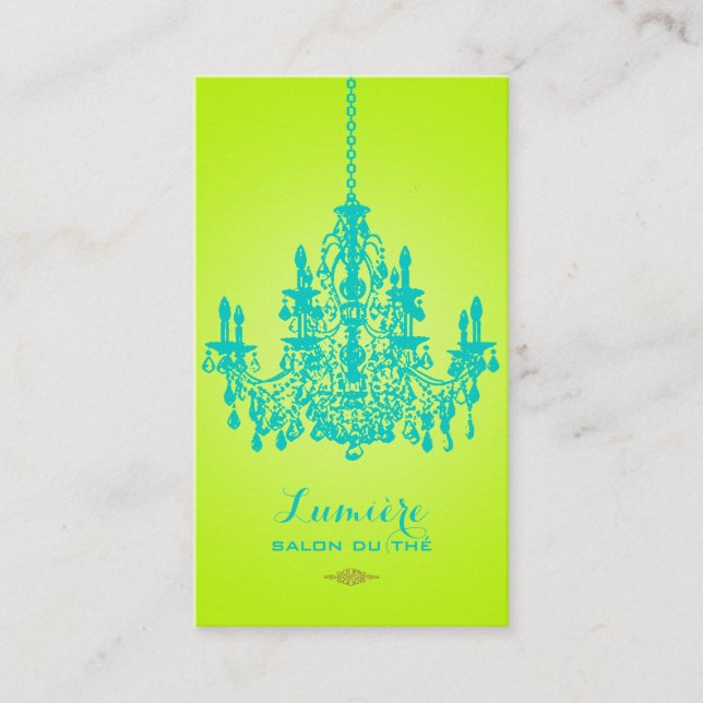 PixDezines turquoise crystal chandelier/DIY colour Business Card (Front)