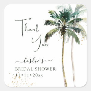 PixDezines Twin Palms Tropical Bridal Shower Square Sticker