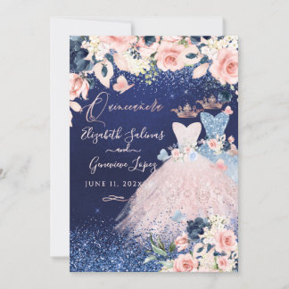 PixDezines Twins Quinceanera Dusty Blue+Blush Invitation