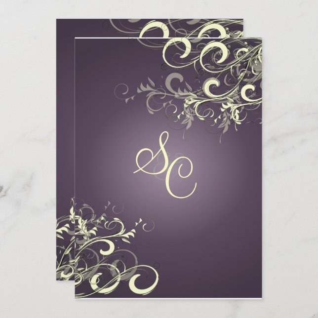 PixDezines VANILLA SWIRLS/DARK PURPLE/DIY Bckgrnd Invitation (Front/Back)