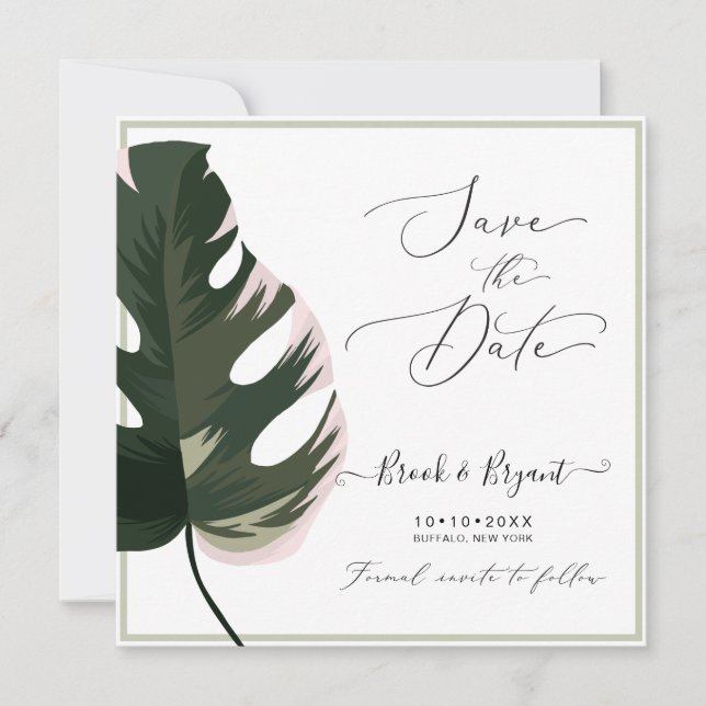 PixDezines Variegated Monstera Leaves Invitation (Front)