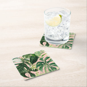 PixDezines Variegated Monstera Tropical Foliage Square Paper Coaster