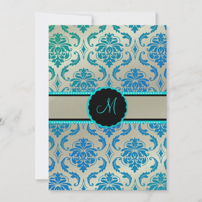 PixDezines Vendome Damask / Peacock Blue Invitation (Front)