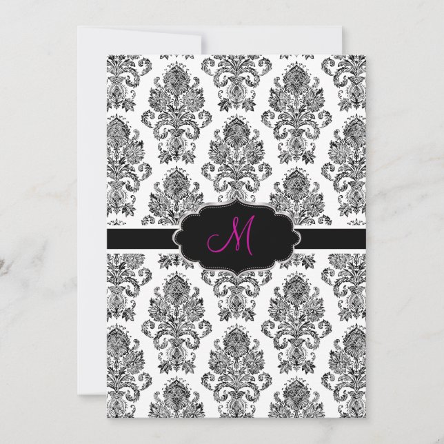 PixDezines Victorian Damask/Black+White/DIY colour Invitation (Front)