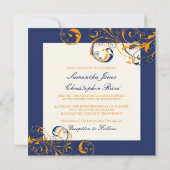 PixDezines Vine Swirls|orange+navy blue|DIY colour Invitation (Back)