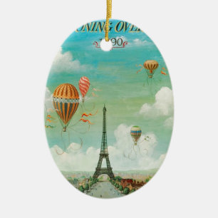 PixDezines vintage balloons/eiffel/paris Ceramic Tree Decoration