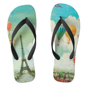 PixDezines vintage balloons/eiffel/paris Jandals