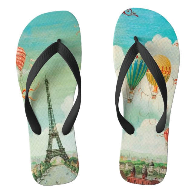 PixDezines vintage balloons/eiffel/paris Jandals (Footbed)