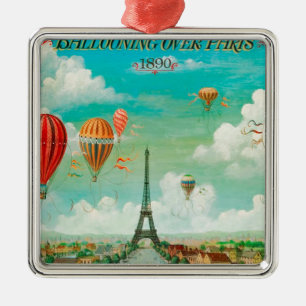 PixDezines vintage balloons/eiffel/paris Metal Tree Decoration