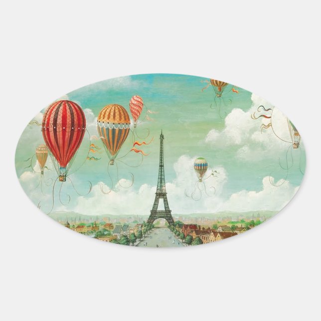 PixDezines vintage balloons/eiffel/paris Oval Sticker (Front)