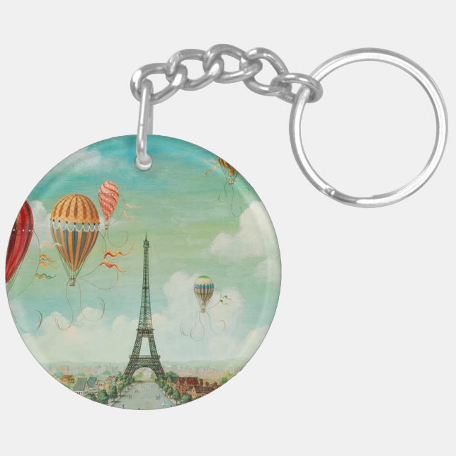 PixDezines vintage balloons over paris Key Ring (Back Left)