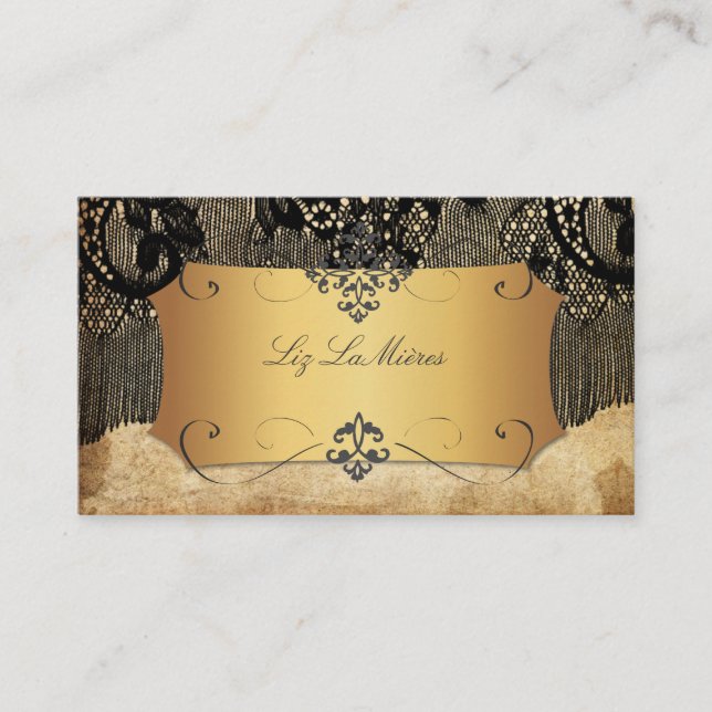 PixDezines VINTAGE BLACK LACE/FAUX PARCHMENT Business Card (Front)