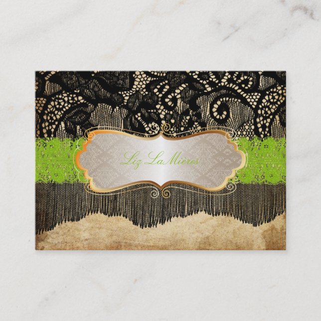 PixDezines VINTAGE BLACK LACE/FAUX PARCHMENT Business Card (Front)