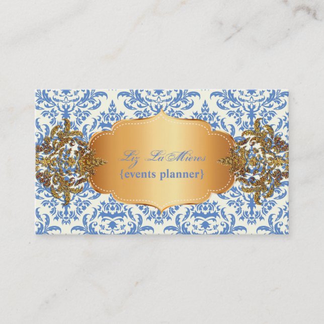 PixDezines Vintage blue céline damask Business Card (Front)