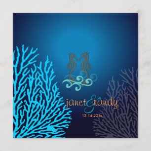 PixDezines Vintage Blue Coral+Seahorse Invitation