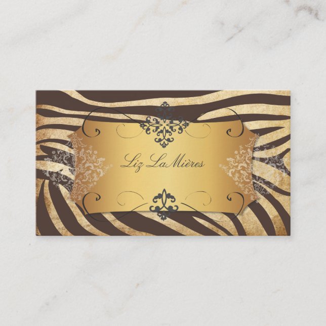 PixDezines vintage brown zebra/faux parchment Business Card (Front)