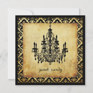 PixDezines vintage chandelier+olivia damask Invitation