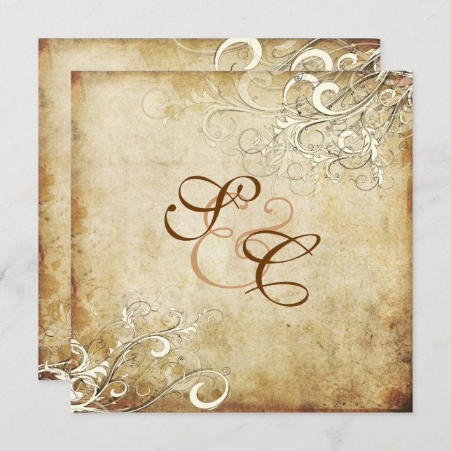 PixDezines VINTAGE CREAM SWIRLS/Faux Parchment Invitation (Front/Back)