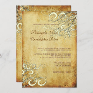 PixDezines VINTAGE CREAM SWIRLS WEDDING INVITATION