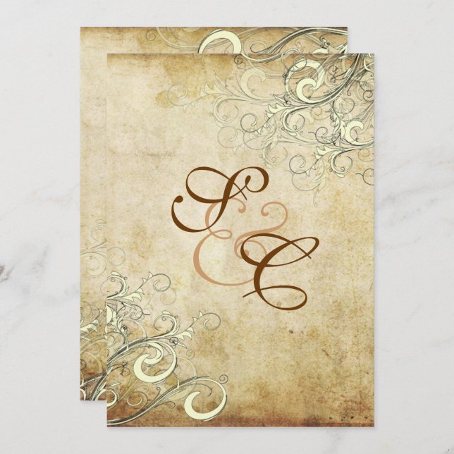 PixDezines VINTAGE CREAM SWIRLS WEDDING INVITES (Front/Back)