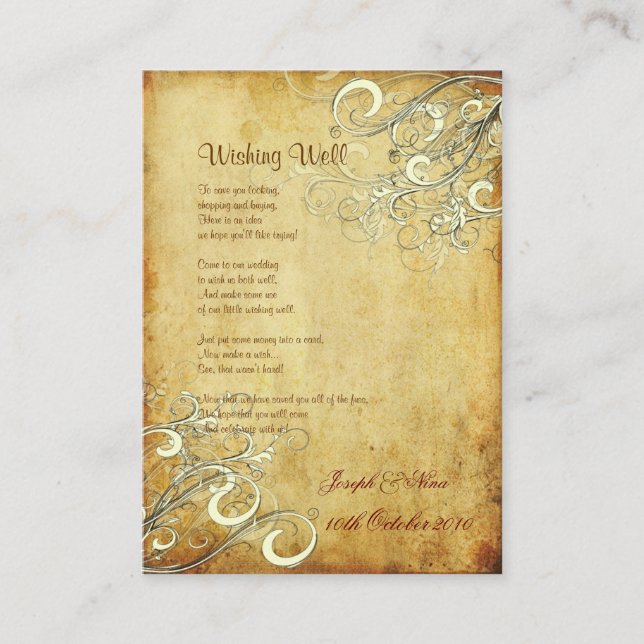 PixDezines vintage cream swirls wishing well Enclosure Card (Front)