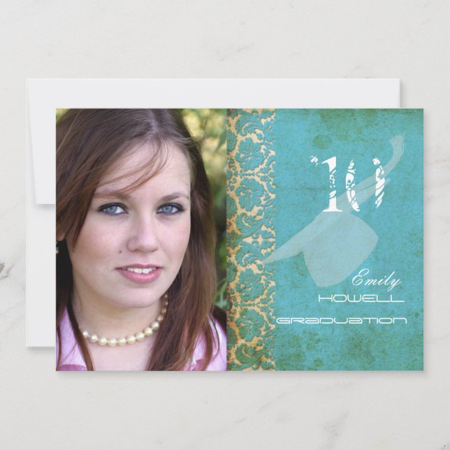 PixDezines VINTAGE DAMASK/TURQUOISE/GRADUATION Invitation (Front)