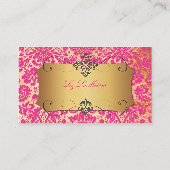 PixDezines vintage desireé damask/hot pink Business Card (Front)