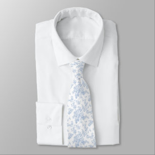 PixDezines Vintage Dusty Blue Toile Roses Tie