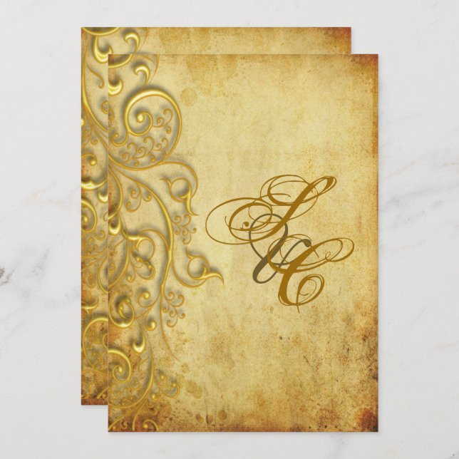 PixDezines VINTAGE FAUX GOLD FILIGREE Invitation (Front/Back)