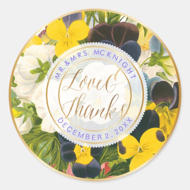 PixDezines VINTAGE FLORAL BOUQUETS Classic Round Sticker (Front)
