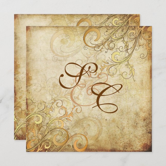 PixDezines VINTAGE GOLD SWIRLS/FAUX PARCHMENT Invitation (Front/Back)