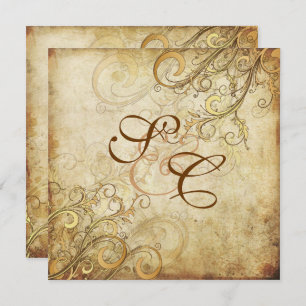 PixDezines VINTAGE GOLD SWIRLS/FAUX PARCHMENT Invitation