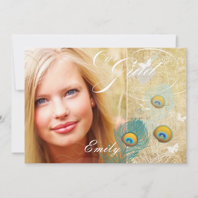 PixDezines vintage graduation photo+diy peacock Invitation (Front)