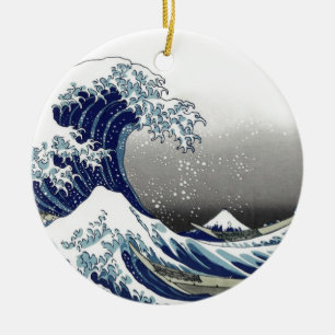 PixDezines Vintage, Great Wave, Hokusai 葛飾北斎の神奈川沖浪 Ceramic Tree Decoration