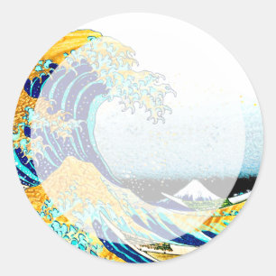 PixDezines Vintage, Great Wave, Hokusai 葛飾北斎の神奈川沖浪 Classic Round Sticker