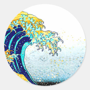 PixDezines Vintage, Great Wave, Hokusai 葛飾北斎の神奈川沖浪 Classic Round Sticker
