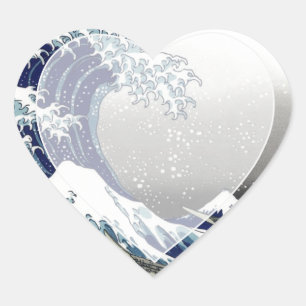 PixDezines Vintage, Great Wave, Hokusai 葛飾北斎の神奈川沖浪 Heart Sticker
