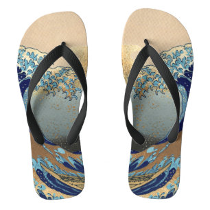 PixDezines Vintage, Great Wave, Hokusai 葛飾北斎の神奈川沖浪 Jandals