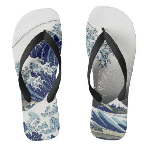 PixDezines Vintage, Great Wave, Hokusai 葛飾北斎の神奈川沖浪 Jandals