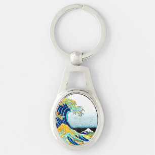 PixDezines Vintage, Great Wave, Hokusai 葛飾北斎の神奈川沖浪 Key Ring